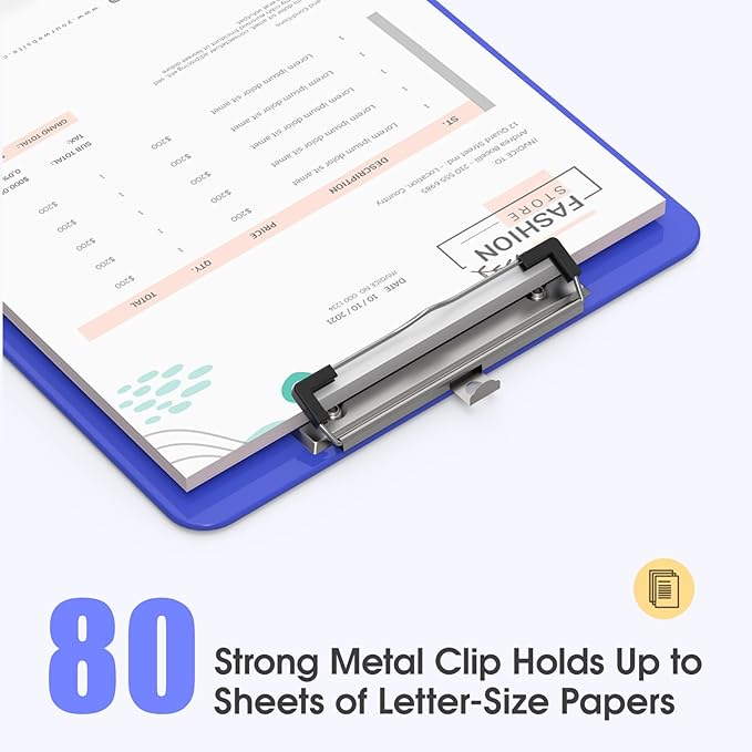 Plastic Clipboards 6 Pack, A4 Blues Clip Board 8.5x11 for Classroom, Students, Kid, Woman, Size 9" x 12.5" with Low Profile Clip, Office & School Supply