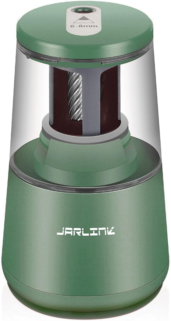 JARLINK Electric Pencil Sharpener, Heavy-Duty Helical Blade to Fast Sharpen, Auto Stop for No.2/Colored Pencils(6-8mm), USB/Battery Operated in School Classroom/Office/Home (Green)