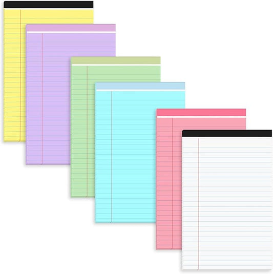 Utron 6 PCS Small Legal Pads 5x8 Colorful, Narrow Ruled Small Note Pads 5x8, Micro Perforated Writing Pad, College Ruled Legal Notepads 5x8 for Study, Office, To-Do Lists(30 Sheets/Small Notepad)