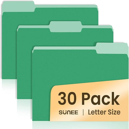 SUNEE File Folders, 30 Pack Manilla Folders 8.5 x 11, Colored File Folders Home Office School Supplies for Documents Files Paper, Green