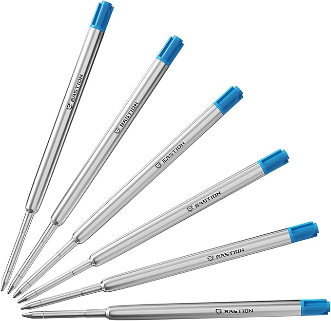 BASTION® Premium Pen Refill, Deeply Pigmented Ink for All Bastion Bolt Action Luxury Pens, Standard Ink Refill with 0.55mm Fine Tip - Blue Gel, 6 PC