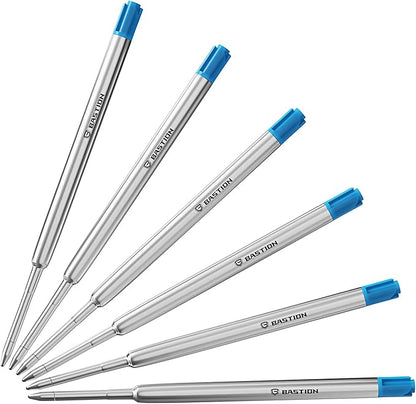 BASTION® Premium Pen Refill, Deeply Pigmented Ink for All Bastion Bolt Action Luxury Pens, Standard Ink Refill with 0.55mm Fine Tip - Blue Gel, 6 PC