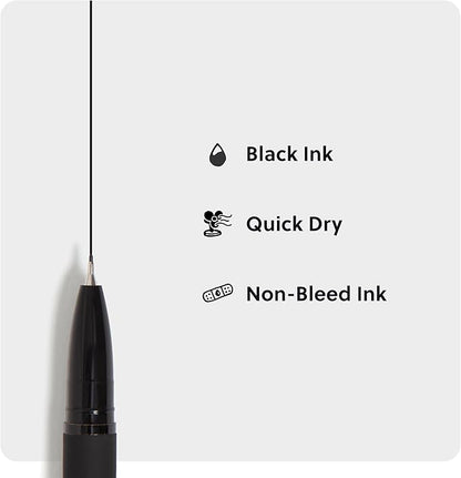 U Brands Catalina Felt Tip Pens, Set of 6, Midnight Black, Painted Metal Hardware, Medium (0.7 mm) Point, Black Ink