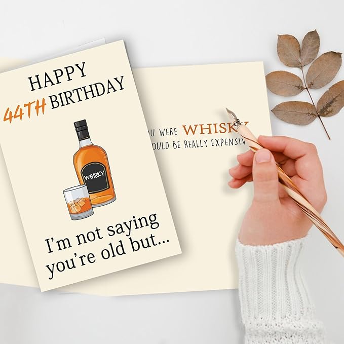 Funny Whiskey 44th Birthday Card, 44th Birthday Gifts Women Men, Unique 44th Birthday Decorations for Him Her, Happy 44 Year Old Birthday Card Gifts for Husband Wife