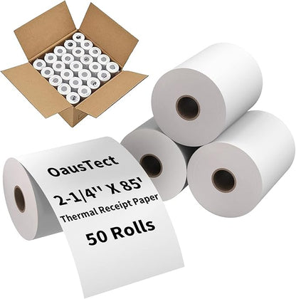 OausTect 2 1/4 x 85 Thermal Paper Rolls, Thermal Receipt Printer Paper for Credit Card Machine, Cash Register, POS (50 Rolls)