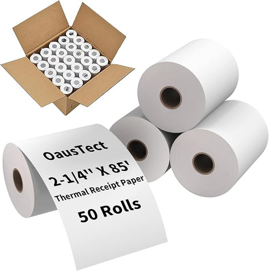 OausTect 2 1/4 x 85 Thermal Paper Rolls, Thermal Receipt Printer Paper for Credit Card Machine, Cash Register, POS (50 Rolls)