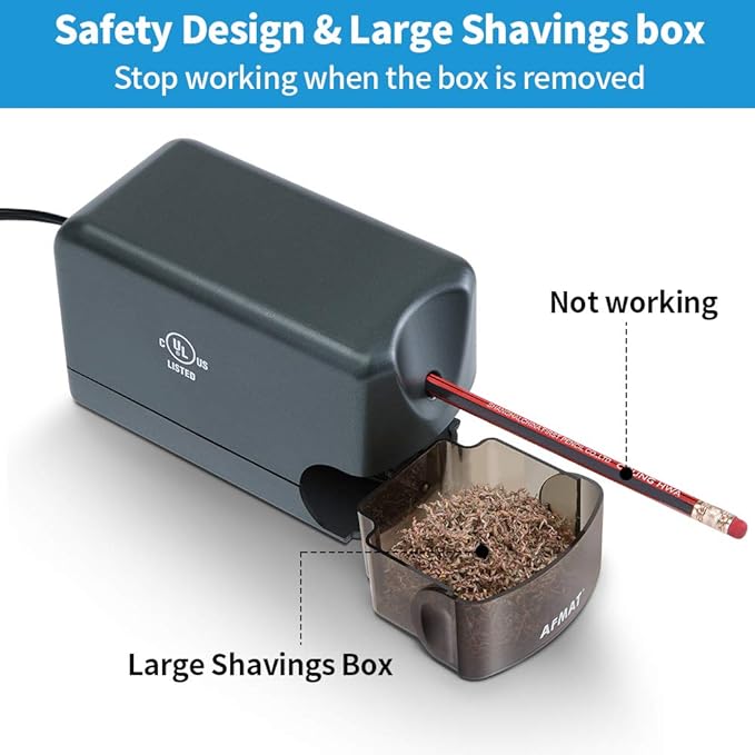 AFMAT Electric Pencil Sharpener, Heavy Duty Pencil Sharpeners for Classroom, Home, UL Listed Pencil Sharpener for 6.5-8mm No.2/Colored Pencils, 10000+ Sharpening Times, Model S230 (Item No. PS66),Gray