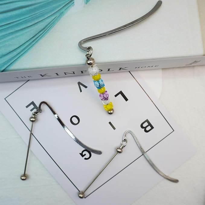 Beadable Bookmarks with Bar Bulk Metal DIY Blank Bookmark for Beads Jewelry Pendants Charms Modern Beading Book Make Marks Craft for Book Lovers Office Supplies (Silver) (10 Packs)