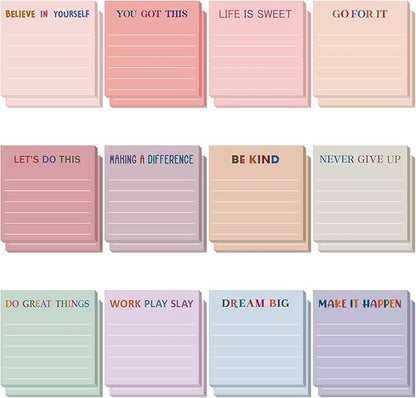 Yinder 24 Pcs Inspirational Sticky Notes with Lines Cute Motivational Sticky Notes Pad Employee Appreciation Gifts Bulk for Teacher Nurse Coworkers Office Supplies 3 x 3''(Aesthetics,Motivational)