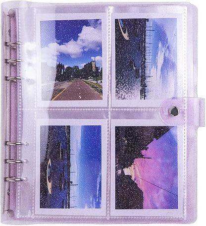 Purple Glitter PVC Kpop Photocard Binder Loose Leaf 6-Ring Wide A5 Photocards Holder with 4 Inch 200 Pockets Photo Pages Transparent Card Sleeve Protectors Page for Photos Cards Album Folder Organizer