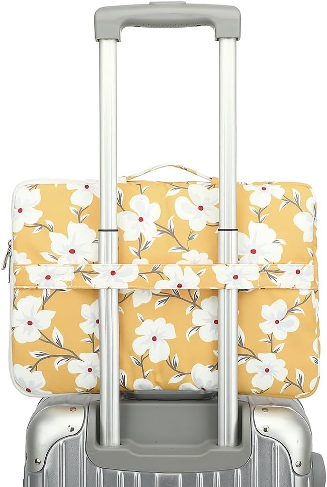 canvaslife 360° Protective Laptop Sleeve Case Bag Cover with Handle For iPad 12.9 inch,MacBook Pro Air 13" and 12.5 inch-13.3 inch Laptop (Yellow flower)