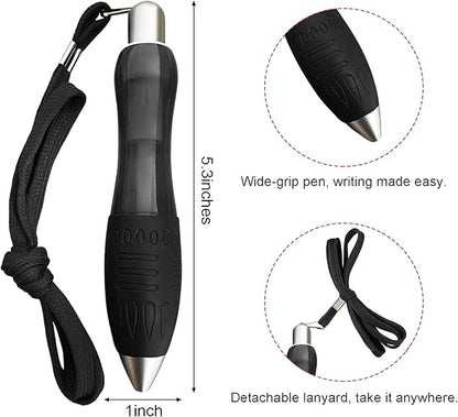 14pcs Big Fat Pens Aids Writing For Tremor, Arthritis, Parkinson, Handicap, Carpal Tunnel Large Wide Grip Pens Black (2 Pens + 6 Black Refills + 6 Blue Refills)