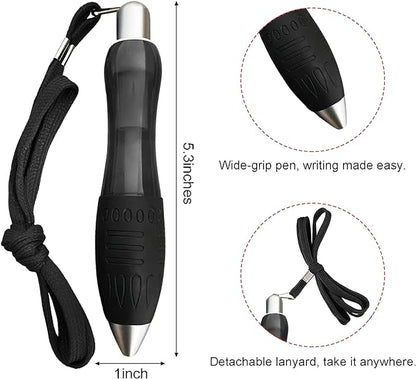 Big Fat Pens (12 Pack) Aids Writing For Tremor, Arthritis, Parkinson, Handicap, Carpal Tunnel Large Wide Grip Pens Retractable Ballpoint Pens (6 Pens + 6 Extra Refills)(Black)