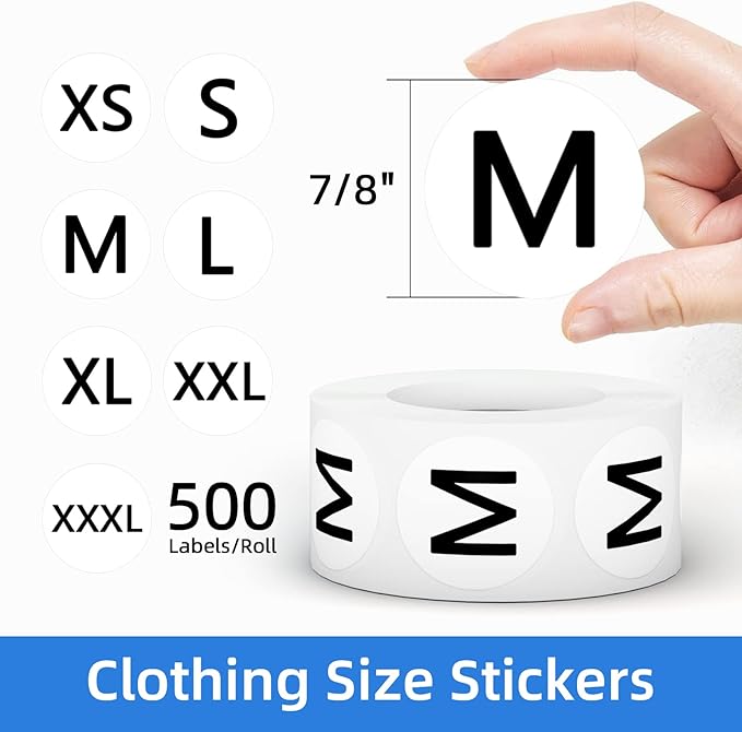 3500 PCS Clothing Size Stickers Labels 7/8" Round Self Adhesive Size Stickers for Clothing T Shirts Retail, 7 Sizes (XS, S, M, L, XL, XXL, XXXL)
