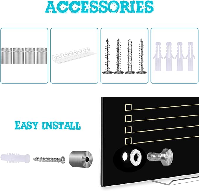 Okydoky Glass Dry Erase Whiteboard,Weekly Whiteboard,12" x 16",Frameless Glass White Board for Home,School,Office,Black Surface(Glass Weekly-BK-3040)