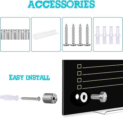 Okydoky Glass Dry Erase Whiteboard,Weekly Whiteboard,12" x 16",Frameless Glass White Board for Home,School,Office,Black Surface(Glass Weekly-BK-3040)