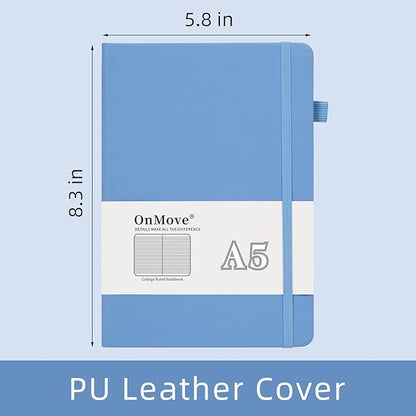 Lined Notebook Journal for Women Men 200 Pages A5 Hardcover Leather with Pen Holder College Ruled Journals for Work Note Taking Travel School Sky Blue