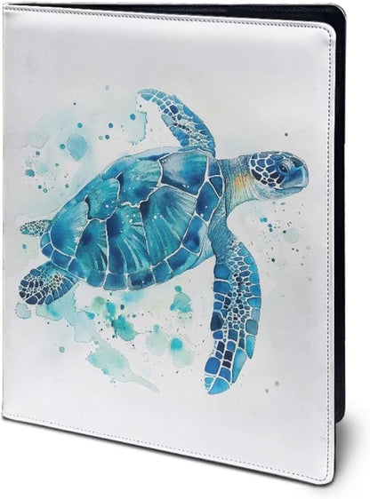 Office Folder Turtle Blue Print PU Leather Padfolio with A4 Size Clipboard Clip for Business Resume Interview Document Sleeve Binder Folder for Men/Women