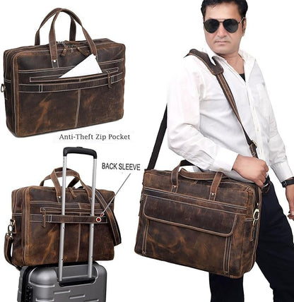 cuero Leather Messenger Bag for Men - Full Grain Leather Briefcase Laptop Satchel Office Crossbody Travel Bag