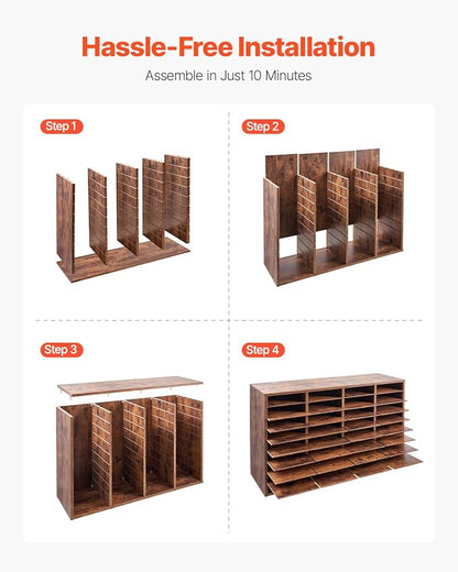 VEVOR Literature Organizer, 36 Compartments Office Mailbox with Removable Shelves, Wood Mailbox Sorter Particle Board Office Home Classroom Storage, File Sorter for File, Document, Paper, Retro Brown