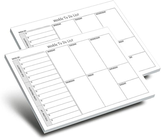 Weekly TO DO List Notepads (2 Pack, 50 Pages Each) Task Pad Planner w/Daily Checklist, Priority ToDo & Note Sections. Desk Notebook Pad to Organize Office. 8.5 X 5.5, A5 Sheets. Made in the USA.