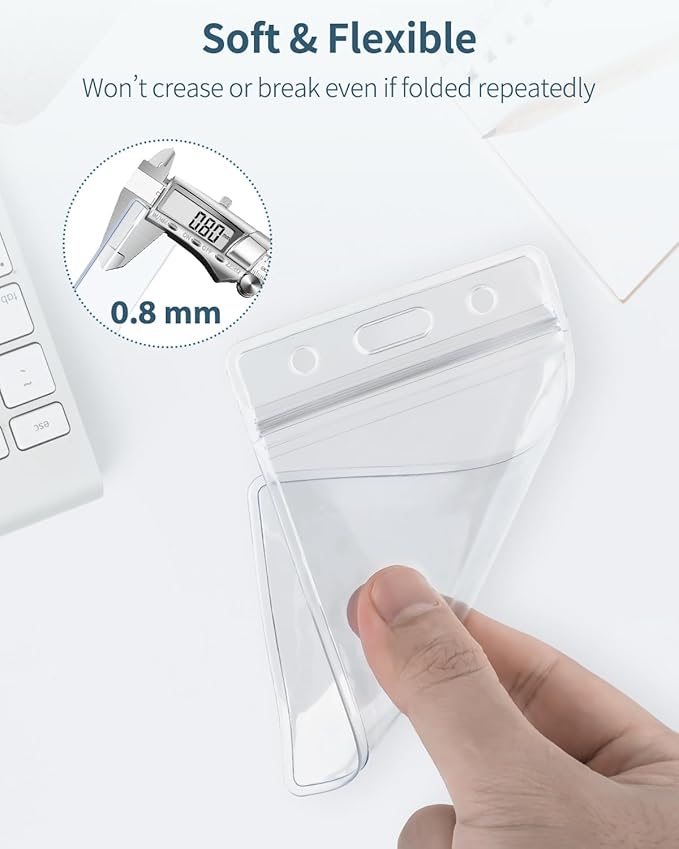 Uniclife 6 Pack Vertical ID Card Badge Holder Waterproof Clear Card Sleeve Case Cover Heavy Duty Card Protector Pouch with Resealable Zip for Proximity Key Card Driver’s License and Credit Card