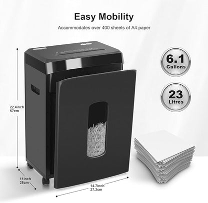 60-Minute Continuous Paper Shredder | P5 Security Level | 2x15mm Micro-Cut | 58dB Quiet Operation | 10-Sheet Capacity | Jam-Proof & 6.1Gal Bin | Heavy Duty for Home/Office