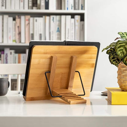 wishacc Book Stand XL-Large Size 15.4" x 11.0" Main Board-Adjustable Foldable Book Holder with Page Holder Clips - Holds Cookbooks, Receipe Books, Textbooks, Tablets, Laptops, Music Books, Documents