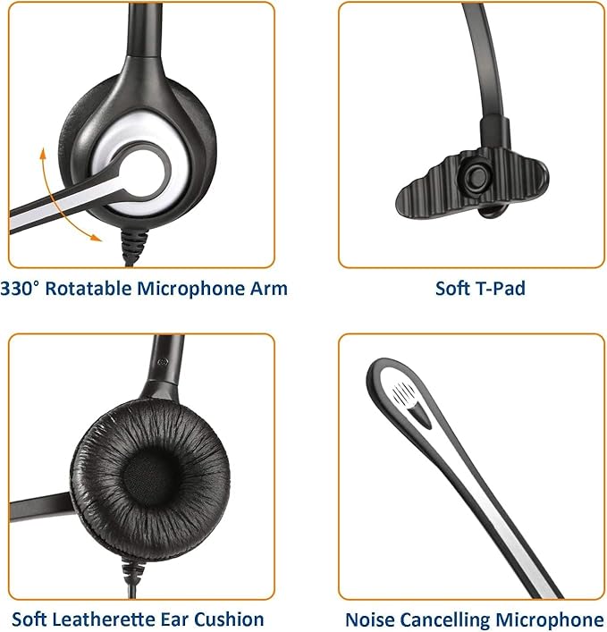 Wantek Telephone Headset Corded RJ9 Headphone with Mic & Noise Cancelling Phone Headsets Compatible with Plantronics Polycom VVX310 410 Yealink S12 Avaya 1408 1416, Landline Phone Headset