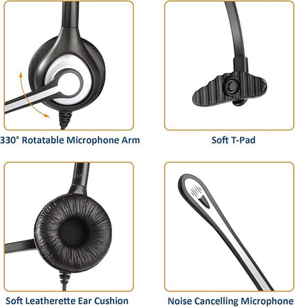 Wantek Telephone Headset Corded RJ9 Headphone with Mic & Noise Cancelling Phone Headsets Compatible with Plantronics Polycom VVX310 410 Yealink S12 Avaya 1408 1416, Landline Phone Headset