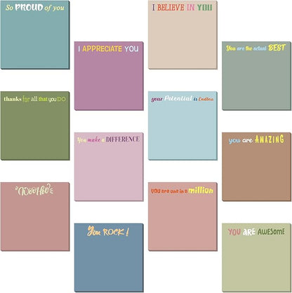 Yinder 24 Pcs Inspirational Sticky Notes with Lines Cute Motivational Sticky Notes Pad Employee Appreciation Gifts Bulk for Teacher Nurse Coworkers Office Supplies 3 x 3''(Morandi Color,Thank You)