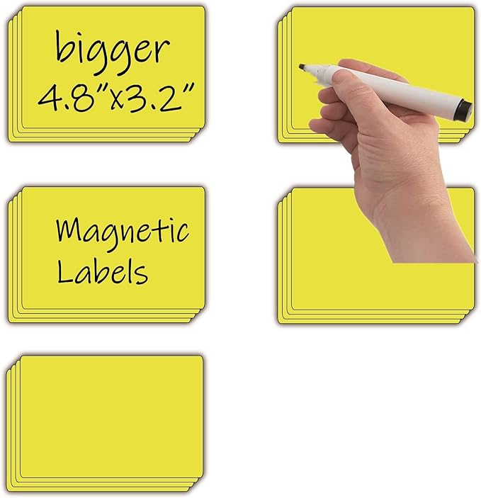 Dry Erase Big Magnetic Labels (4.8x3.2,Pack of 20),Large Write On Magnets Name Tags Sticker,Waterproof/Reusable for Refrigerator&Lockers&Whiteboard&Cabinet(Yellow)