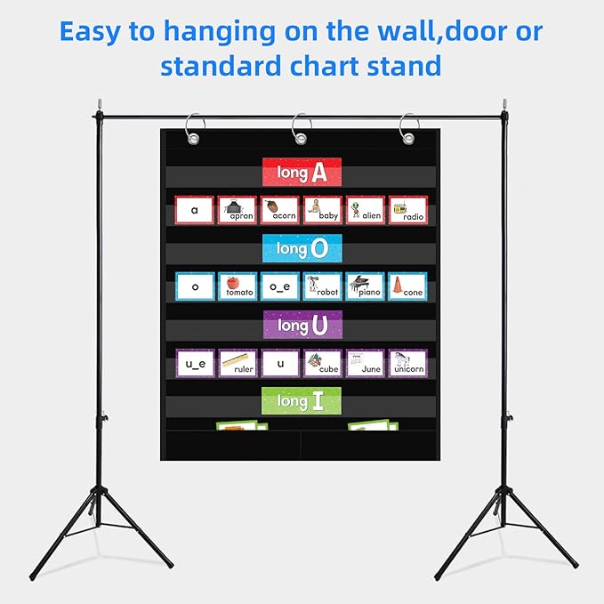 7+2 Pockets Standard Pocket Chart, Clear 7 Pockets Words Chart with 2 Extra Storage Pocket for Classroom Home Office Use,Large Size:33.2”x 28” Letter Cards, Word Wall and Sentence Strips.