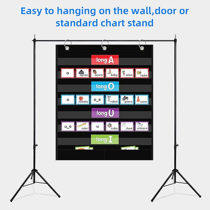 7+2 Pockets Standard Pocket Chart, Clear 7 Pockets Words Chart with 2 Extra Storage Pocket for Classroom Home Office Use,Large Size:33.2”x 28” Letter Cards, Word Wall and Sentence Strips.