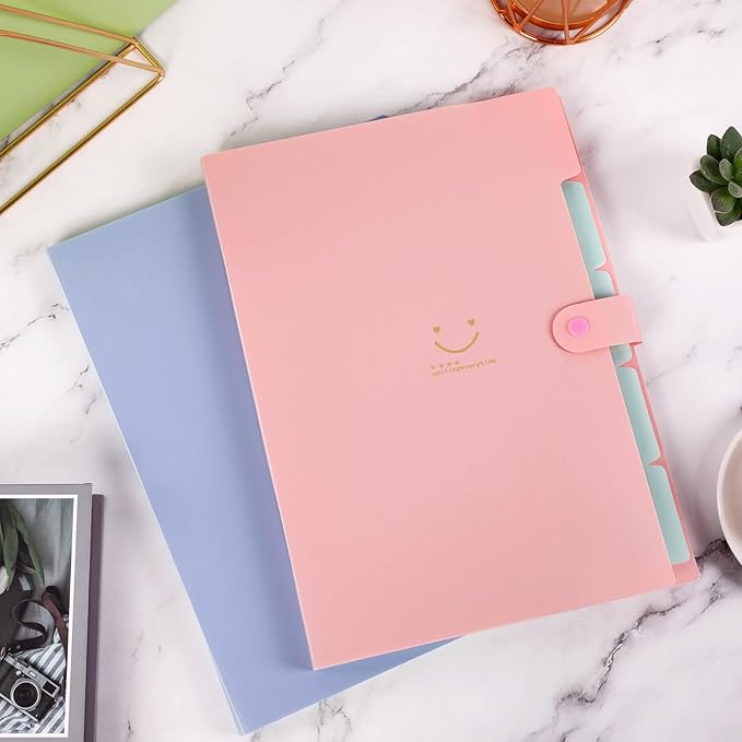 SKYDUE Expanding File Folder 5 Pockets, Skydue Letter A4 Paper Accordion Document Organizer (Pink)
