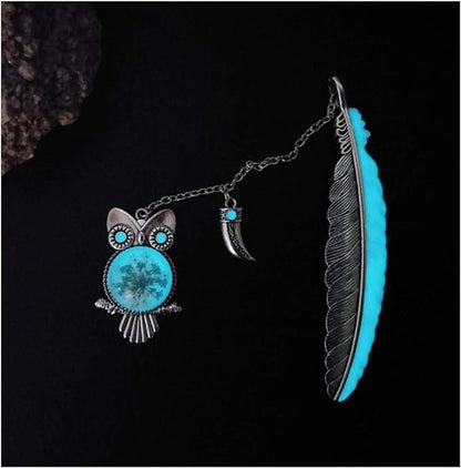 Vintage Feather Metal Bookmark, Unique Glow in The Dark Bookmark Gift for Men Women (Antique Silver Owl)