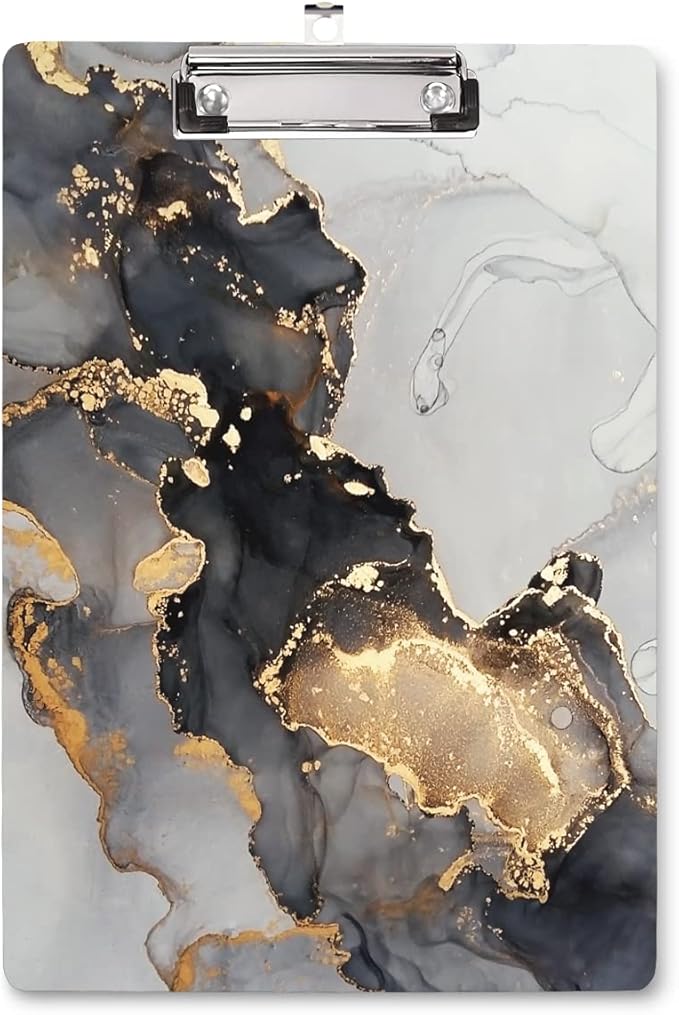 WAVEYU Marble Hardboard Office Clipboard, Clipboard with Low Profile Clip Designed for Students Classroom School and Office Use, Grey+Gold (12.5"x9")