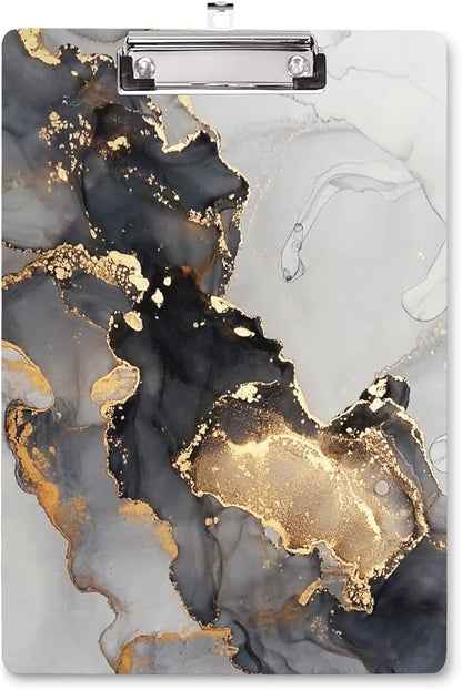 WAVEYU Marble Hardboard Office Clipboard, Clipboard with Low Profile Clip Designed for Students Classroom School and Office Use, Grey+Gold (12.5"x9")