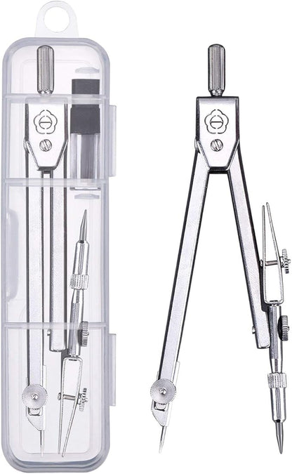 EBOOT Student Geometry Math Set, Drawing Compass and 6 Inch Clear Swing Arm Protractors 180 Degree Math Protractor (Argent, Classic)