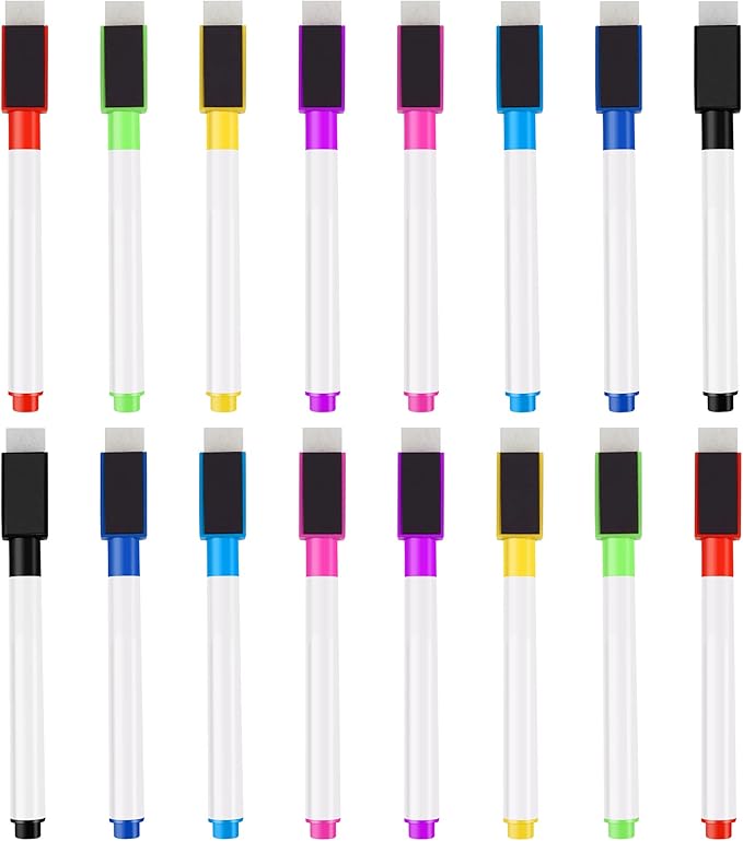 IHPUKIDI Magnetic Dry Erase Markers Fine Point Tip, 8 Colors White board Markers Dry Erase Marker with Eraser Cap, Low Odor Whiteboard Markers, Thin Dry Erase Markers for Kids Teachers, 16 Count