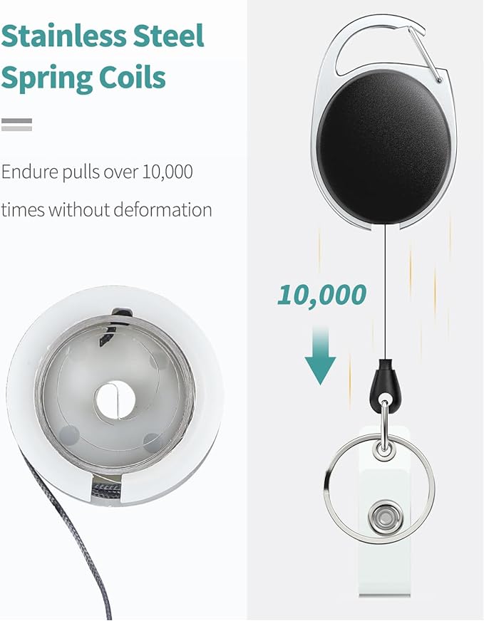 Uniclife 5 Pack Retractable Badge Reel for Badge Holder Heavy Duty Retractable Keychain Strong ABS Casing with Stainless Steel Spring Coil 24 Inch Nylon Rope Carabiner Clip and Key Ring