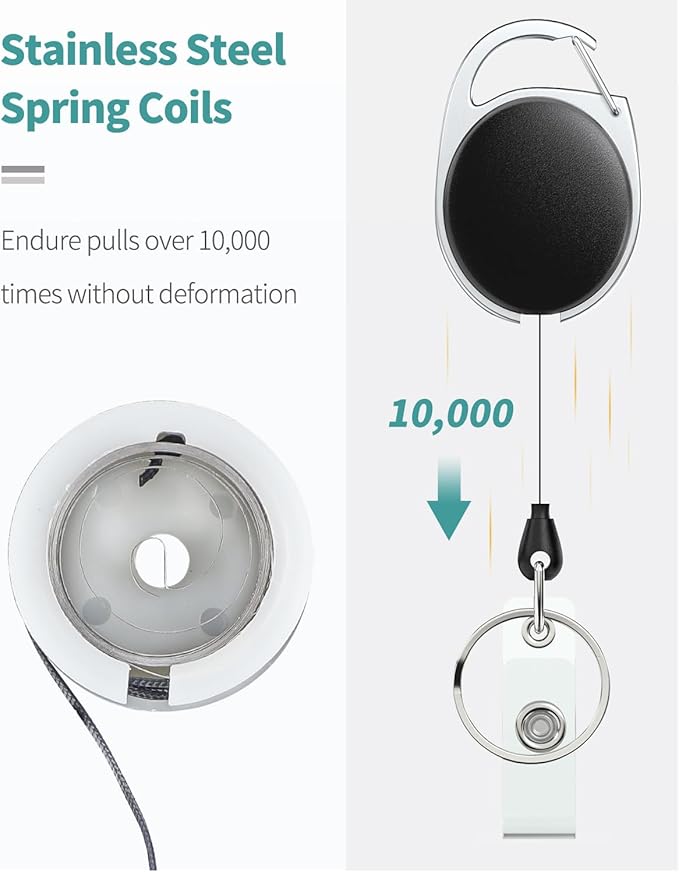 Uniclife 20 Pack Retractable Badge Reel for Badge Holder Heavy Duty Retractable Keychain Strong ABS Casing with Stainless Steel Spring Coil 24 Inch Nylon Rope Carabiner Clip and Key Ring