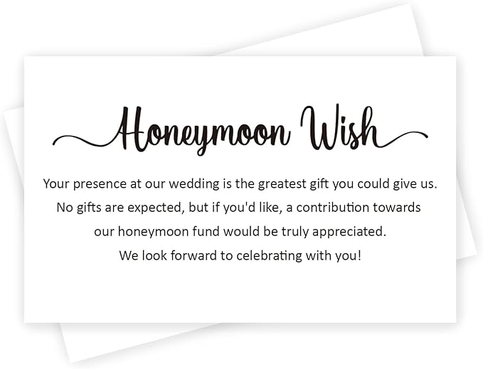 50 Honeymoon Wish Cards, No Gifts Request Wedding, Wedding Invitation Insert Cards, Honeymoon Fund Wish Cards (3.5" x 2")