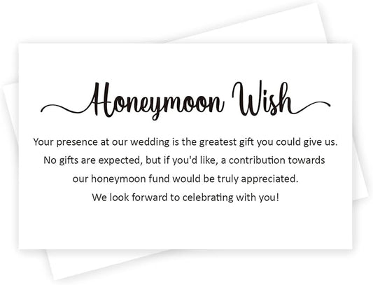 50 Honeymoon Wish Cards, No Gifts Request Wedding, Wedding Invitation Insert Cards, Honeymoon Fund Wish Cards (3.5" x 2")