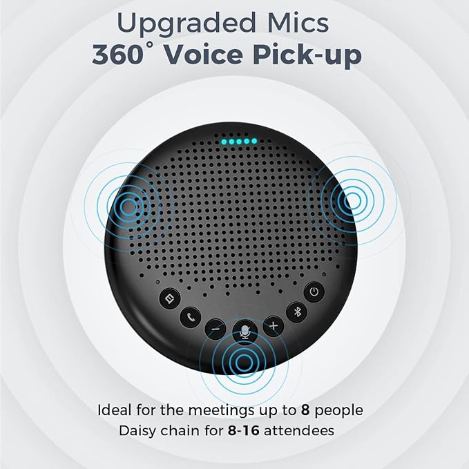 EMEET Conference Speaker and Microphone Luna 360° Voice Pickup w/Noise Reduction/Mute/Indicator USB Bluetooth Speakerphone w/Dongle for 8 People Daisy Chain for 16 Compatible with Leading Software