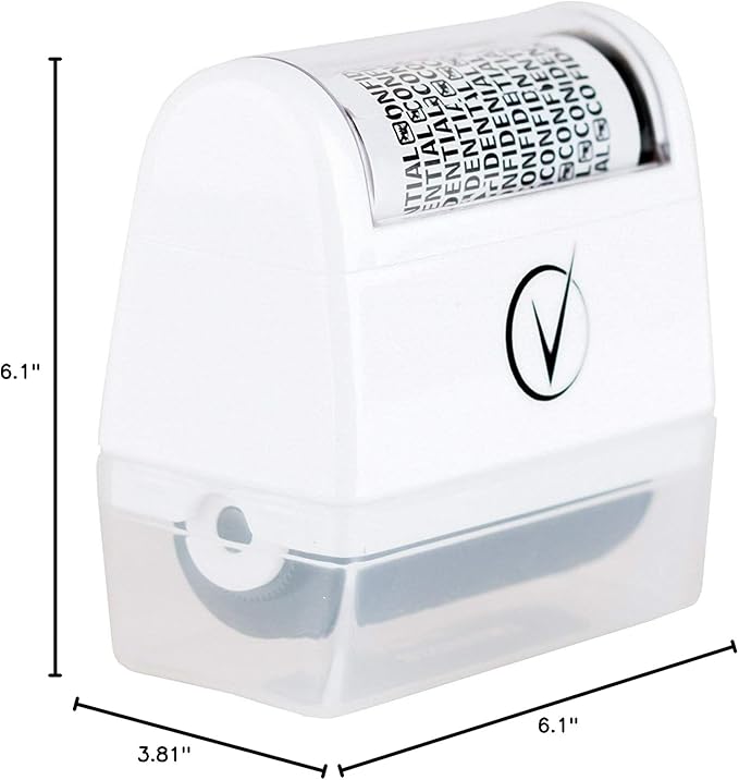 Identity Theft Protection Roller Stamps Wide Kit - Confidential Roller Stamp, Anti Theft, Privacy & Security Stamp, Designed for ID Blackout Security - Classy White with 3 Refills