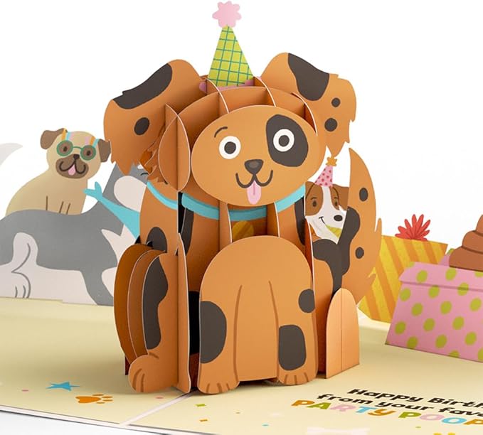Lovepop Happy Birthday Pop-Up Card for Her and Him- 3D Birthday Animal Greeting Cards for Boys, Girls, Men, Women - Your Favorite Party Pooper - 5" x 7" Dog Card - Blank Note Card & Envelope Included