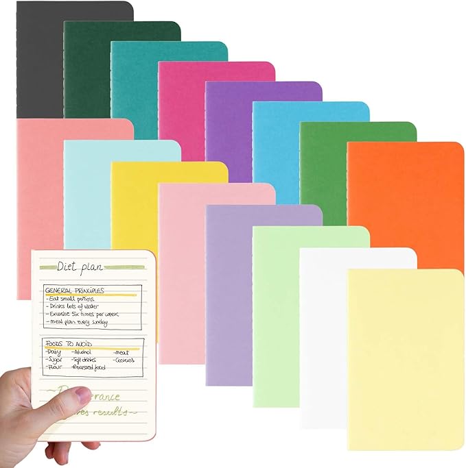 16PCS Mini Notebooks Bulk, 3.5" x 5.5", 16 Color, 60 Pages Lined Paper Small Pocket Notebook Set, Mini Journal Memo Notepads for Kids, Students, Traveler, School Office Supplies