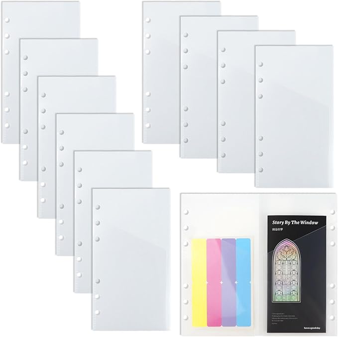 A6 Binder Pockets with No Zipper, Koqye Blue 10 Pcs Plastic Zipless Budget Envelopes, Two Pockets Frosted Cash Envelopes Money Bag for Budgeting, Cash Stuffing (Clear)