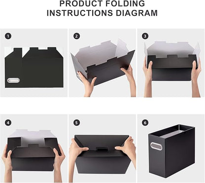 Oterri File Organizer, Small Storage Box, Cardboard File Folder Organizer, Collapsible File Box, Hanging File Organizer for Letter Size, Portable File Box with Handle, Only Box（Black，2 Packs）